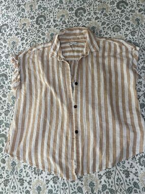 Sonoma Striped Button-Up Shirt — Tan & White